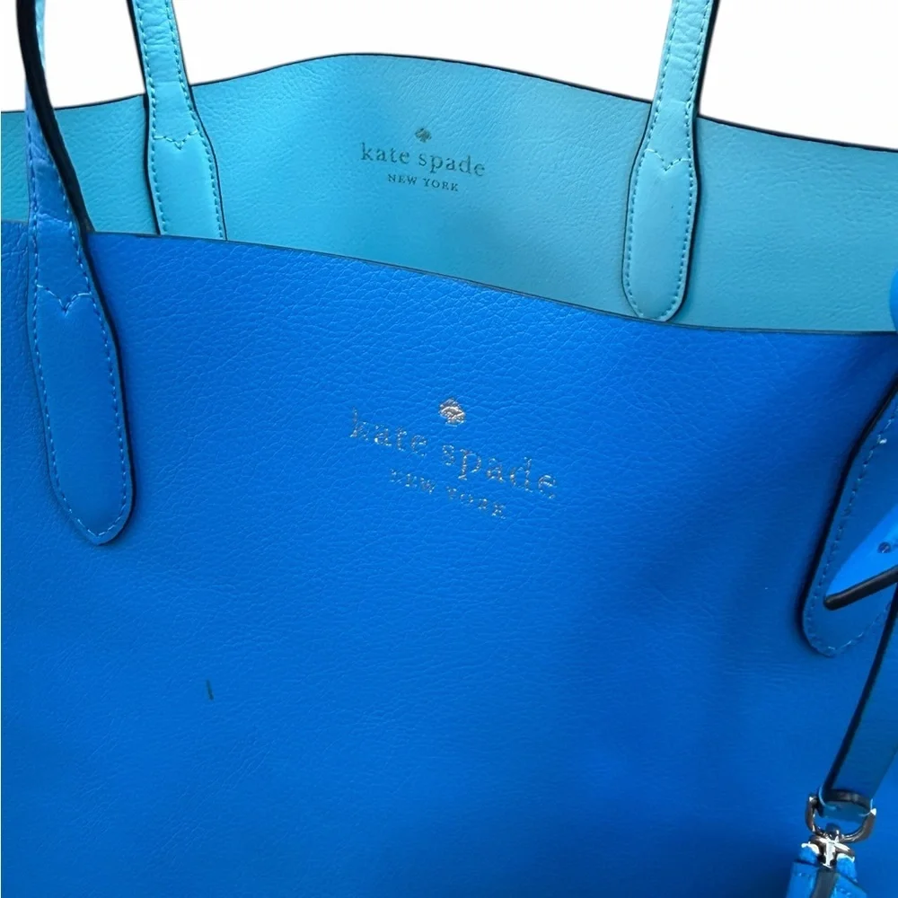 kate spade cobalt blue leather tote with hanging pouch